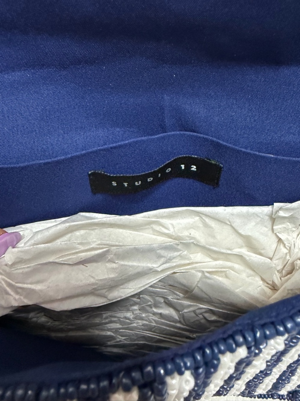 Studio 12 Blue & White Beaded Shoulder Bag Rhinestone Floral New With Tags - Picture 4 of 7